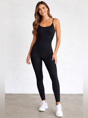 Onzie Black Ribbed One Piece Jumpsuit Unitard Yoga Pilates M/L
